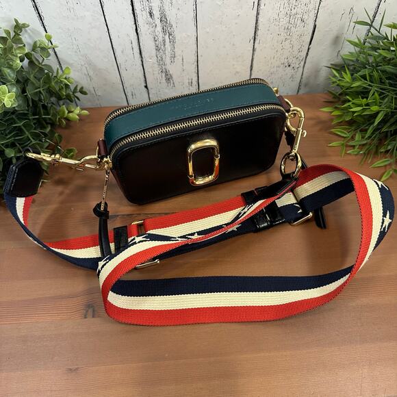 Marc Jacobs The Snapshot Bag Crossbody Black Wine Teal USA Strap - Picture 3 of 10